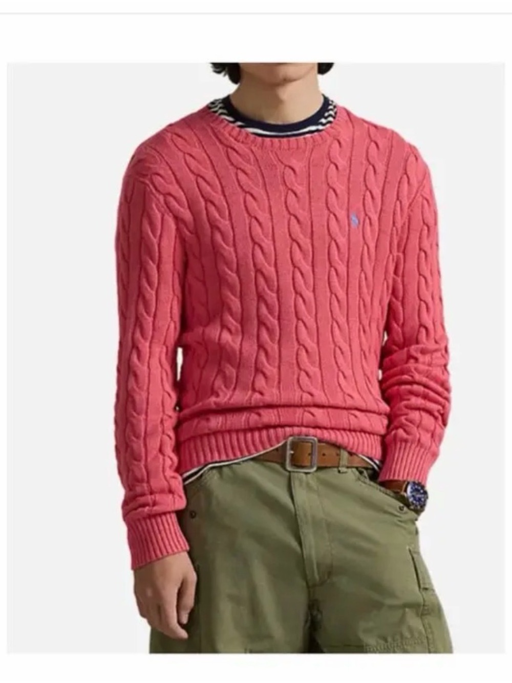 Ralph Lauren Coral Cable-Knit Crewneck Sweater